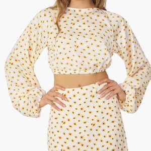 Weworewhat Daisy balloon Sleeve Crop Top size L NWT